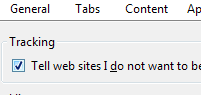 Options window - Advanced panel - Do Not Track